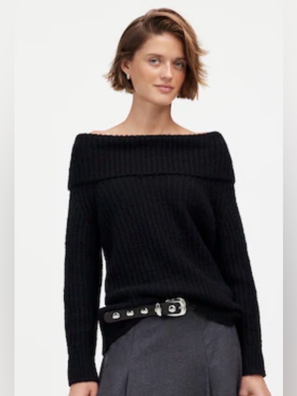 New! Madewell Cotton-Blend Off-Shoulder Sweater Black